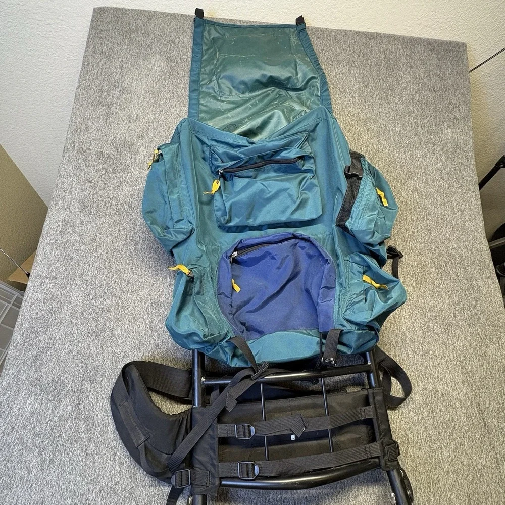 VTG Kelty Yukon External Aluminum Frame Hiking Backpack  Green/Blue Sz L/XL